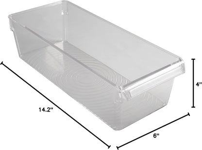 2 Pack Medium Refrigerator Storage Bin | Fridge & Freezer | Kitchen Organization | Stainless Steel Handle | Countertop | Cabinets | Pantry | Clear