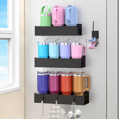 Magnetic Tumbler Organizer, Cup Holder for Fridge, Black | Quality Material, Ideal for Owala, Stanley, Yeti, HydroJug, Easy to Remove