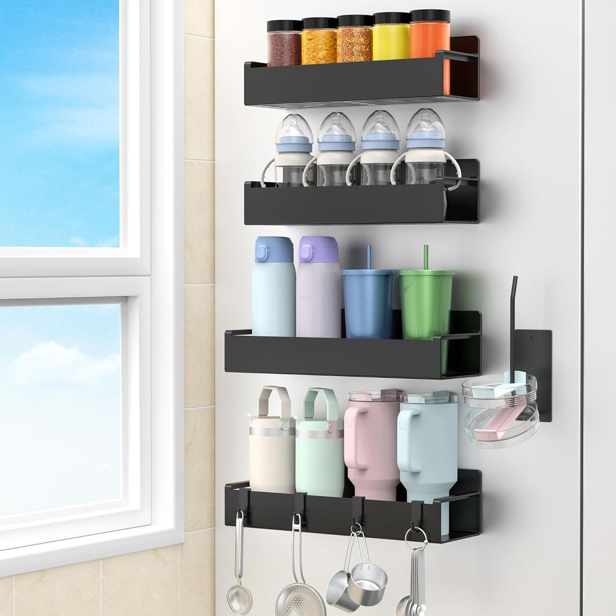 Magnetic Tumbler Organizer, Cup Holder for Fridge, Black | Quality Material, Ideal for Owala, Stanley, Yeti, HydroJug, Easy to Remove