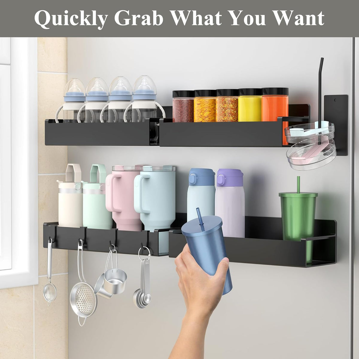 Magnetic Tumbler Organizer, Cup Holder for Fridge, Black | Quality Material, Ideal for Owala, Stanley, Yeti, HydroJug, Easy to Remove
