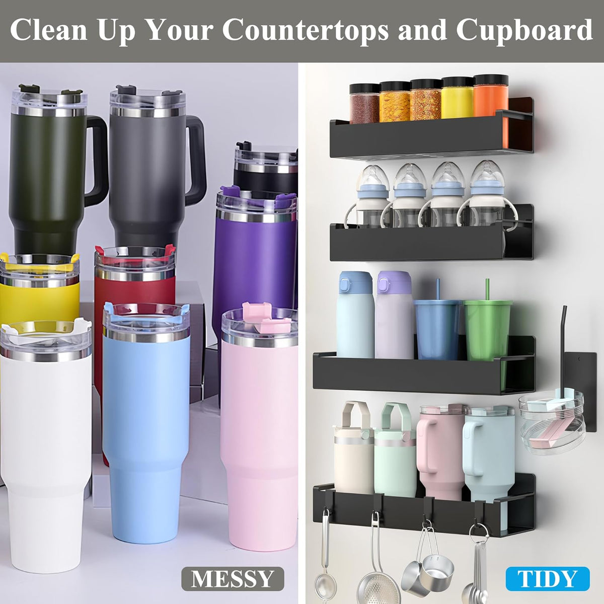 Magnetic Tumbler Organizer, Cup Holder for Fridge, Black | Quality Material, Ideal for Owala, Stanley, Yeti, HydroJug, Easy to Remove