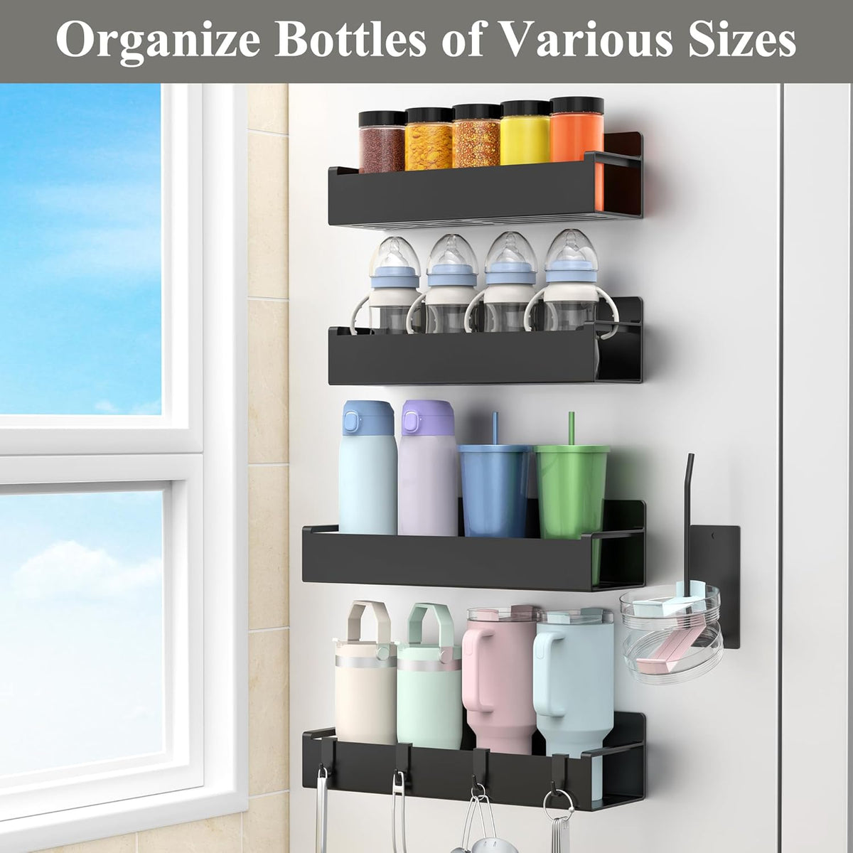 Magnetic Tumbler Organizer, Cup Holder for Fridge, Black | Quality Material, Ideal for Owala, Stanley, Yeti, HydroJug, Easy to Remove