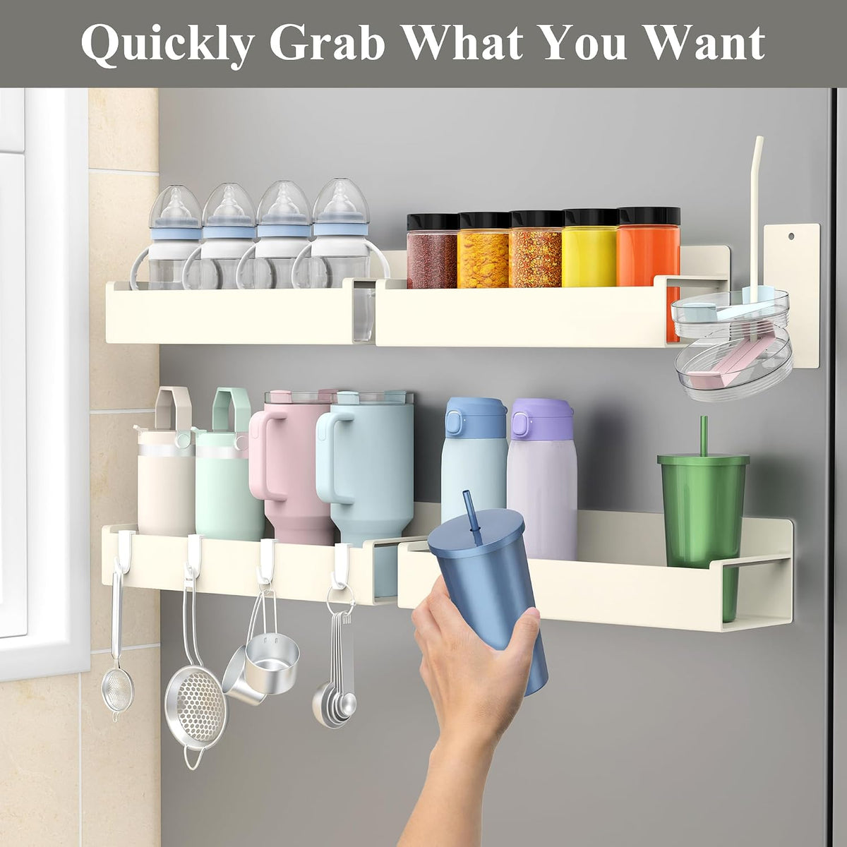 Magnetic Tumbler Organizer, Cup Holder for Fridge, Black | Quality Material, Ideal for Owala, Stanley, Yeti, HydroJug, Easy to Remove