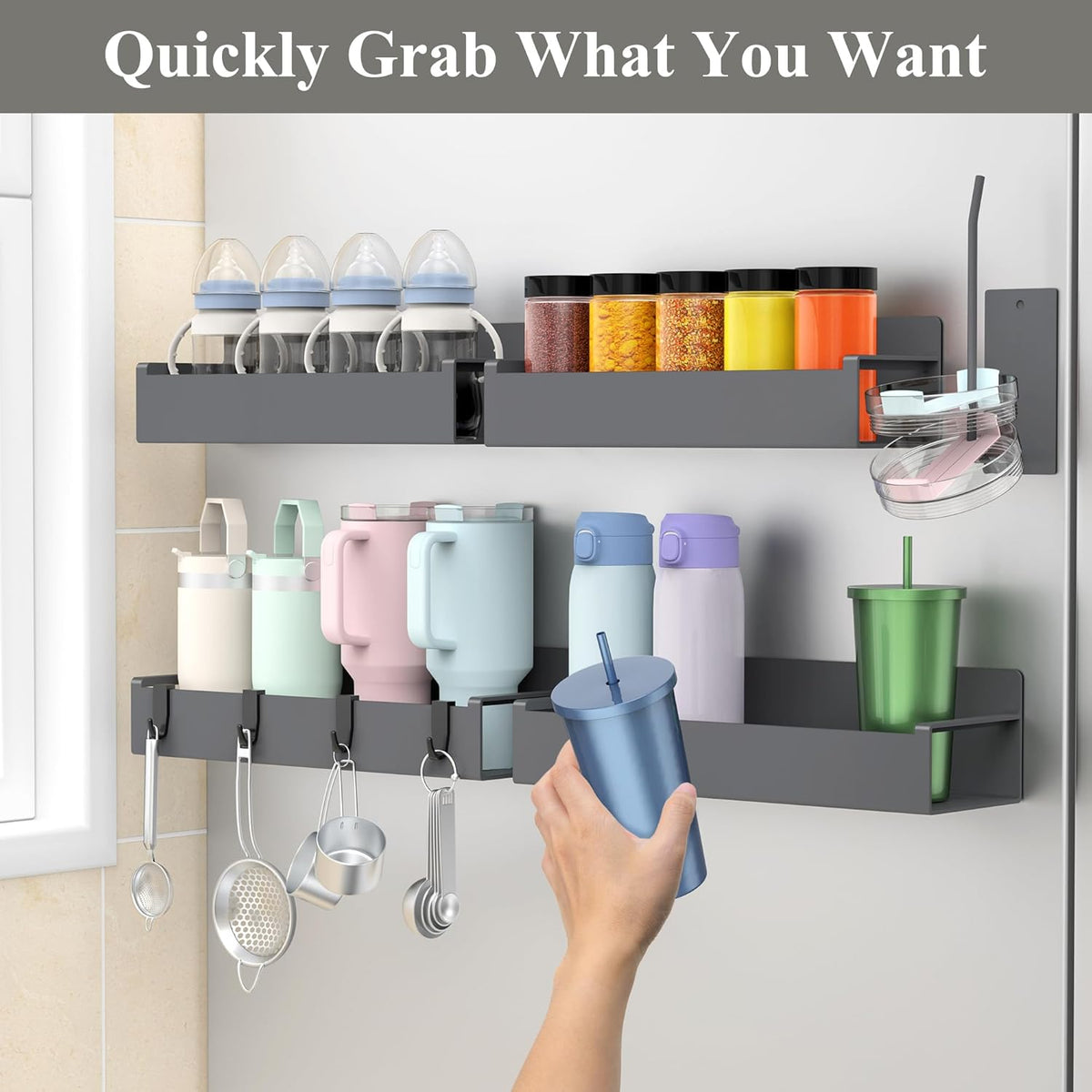 Magnetic Tumbler Organizer, Cup Holder for Fridge, Black | Quality Material, Ideal for Owala, Stanley, Yeti, HydroJug, Easy to Remove