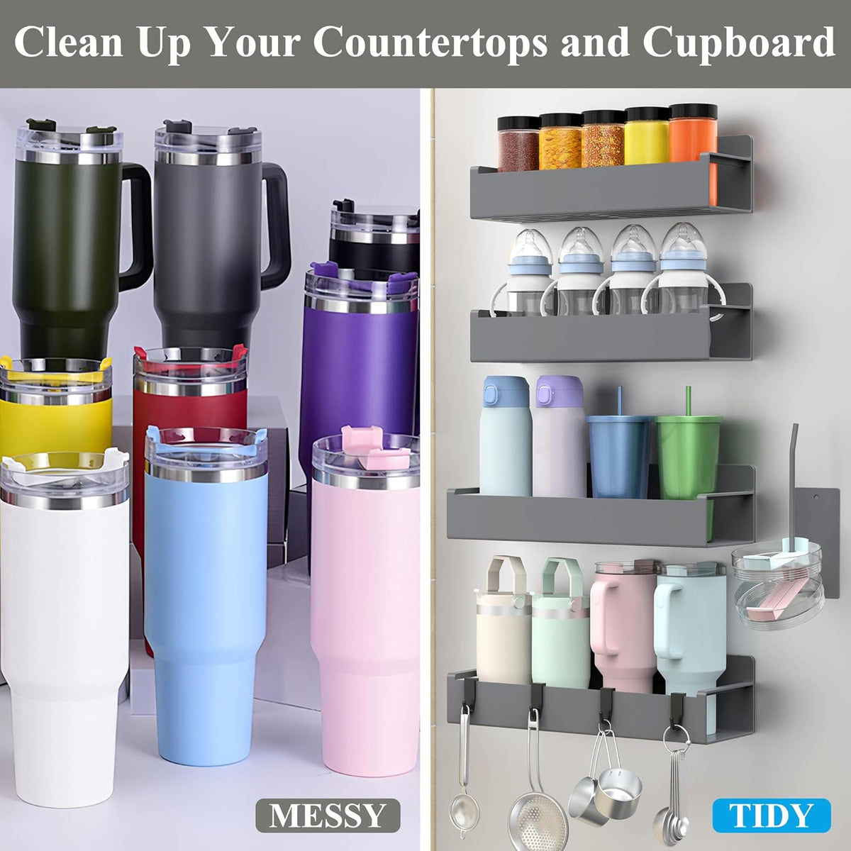 Magnetic Tumbler Organizer, Cup Holder for Fridge, Black | Quality Material, Ideal for Owala, Stanley, Yeti, HydroJug, Easy to Remove