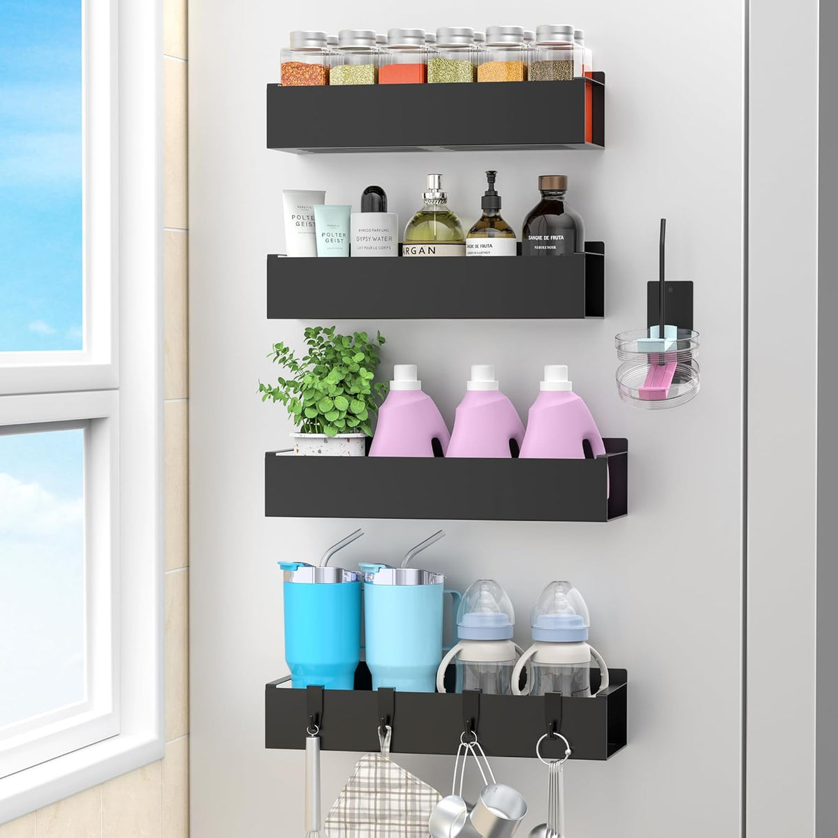 Magnetic Tumbler Organizer, Cup Holder for Fridge, Black | Quality Material, Ideal for Owala, Stanley, Yeti, HydroJug, Easy to Remove