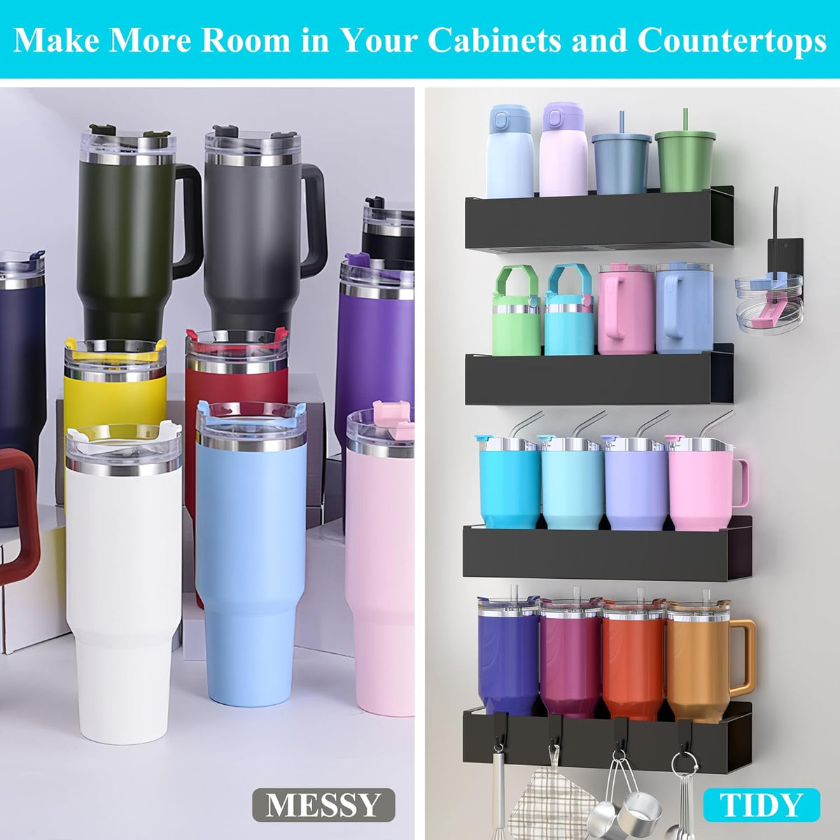 Magnetic Tumbler Organizer, Cup Holder for Fridge, Black | Quality Material, Ideal for Owala, Stanley, Yeti, HydroJug, Easy to Remove
