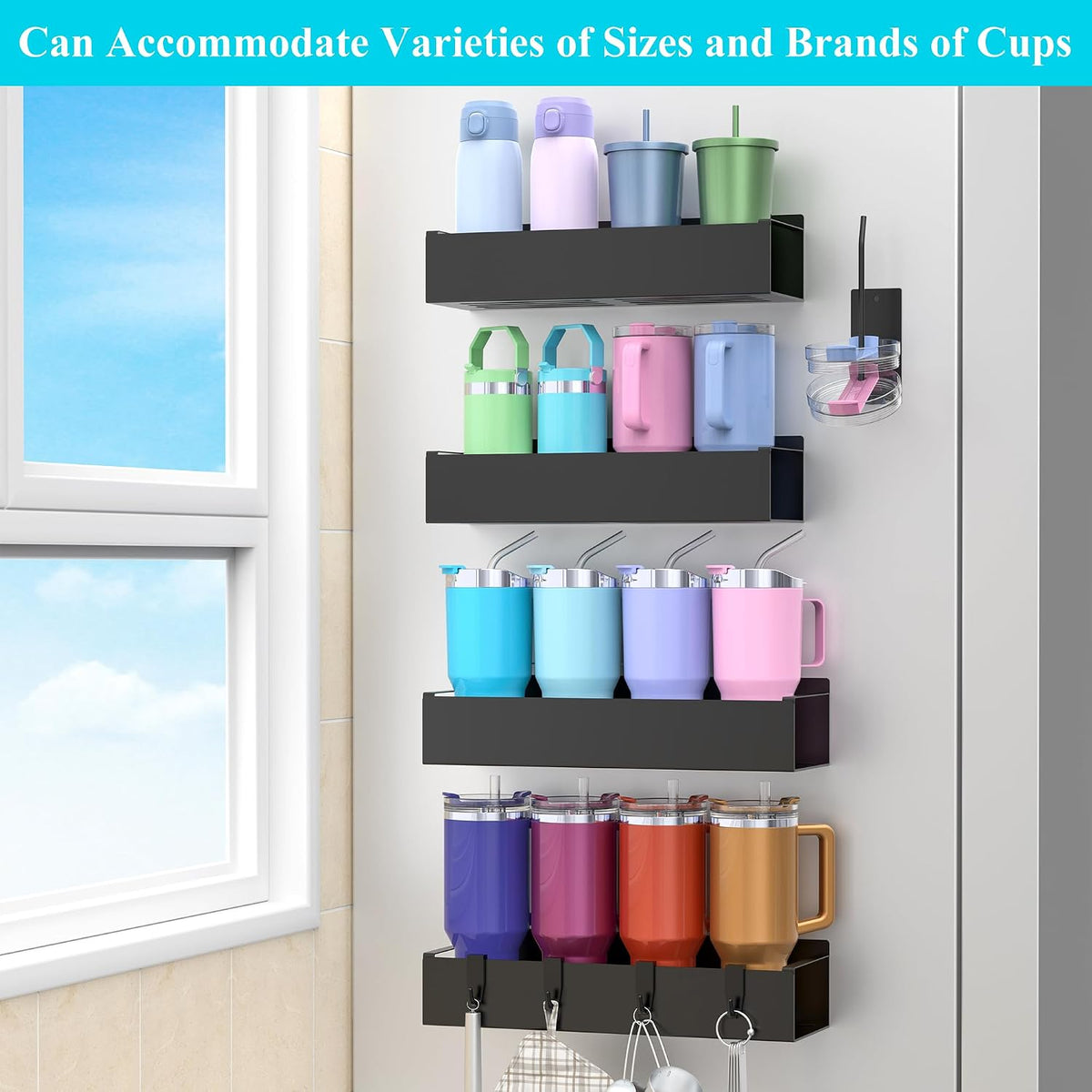 Magnetic Tumbler Organizer, Cup Holder for Fridge, Black | Quality Material, Ideal for Owala, Stanley, Yeti, HydroJug, Easy to Remove
