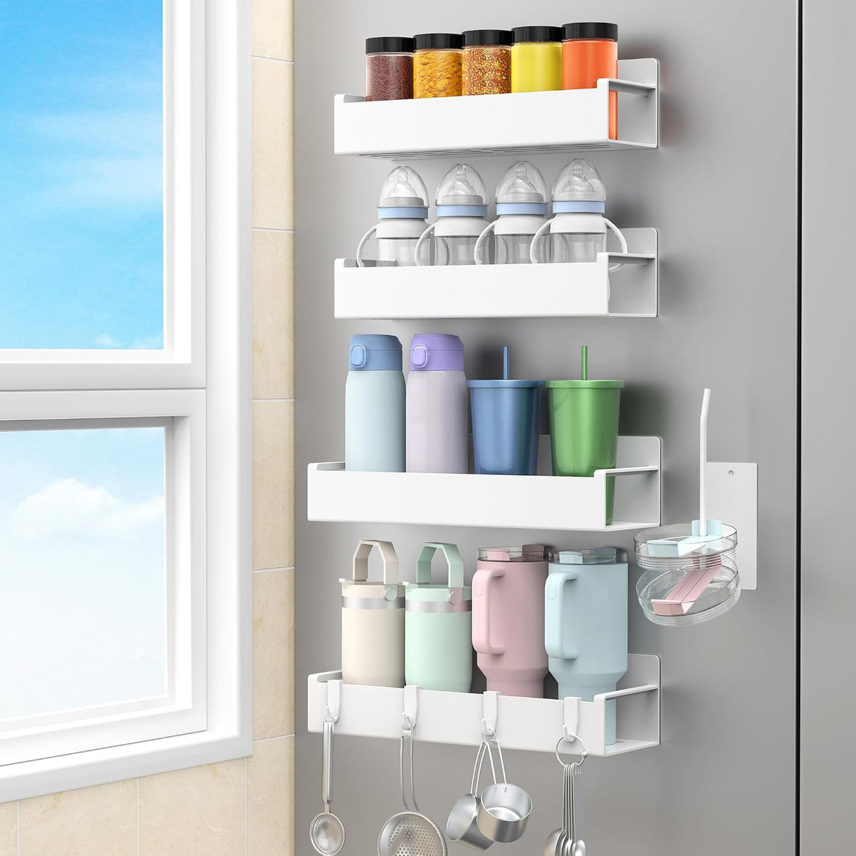 Magnetic Tumbler Organizer, Cup Holder for Fridge, Black | Quality Material, Ideal for Owala, Stanley, Yeti, HydroJug, Easy to Remove