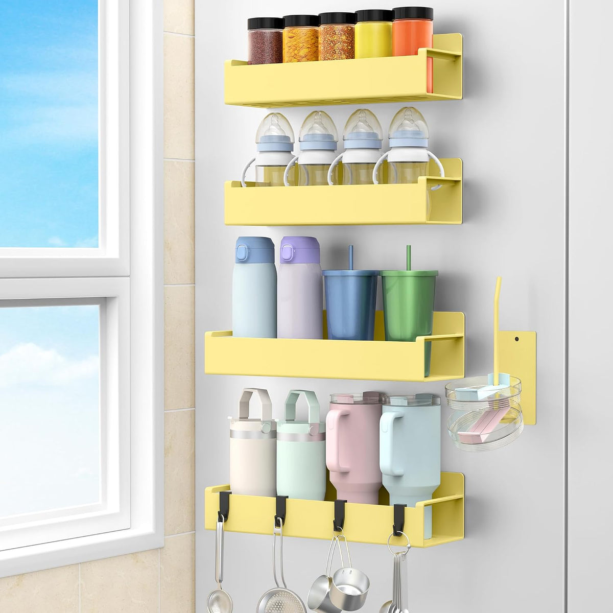 Magnetic Tumbler Organizer, Cup Holder for Fridge, Black | Quality Material, Ideal for Owala, Stanley, Yeti, HydroJug, Easy to Remove