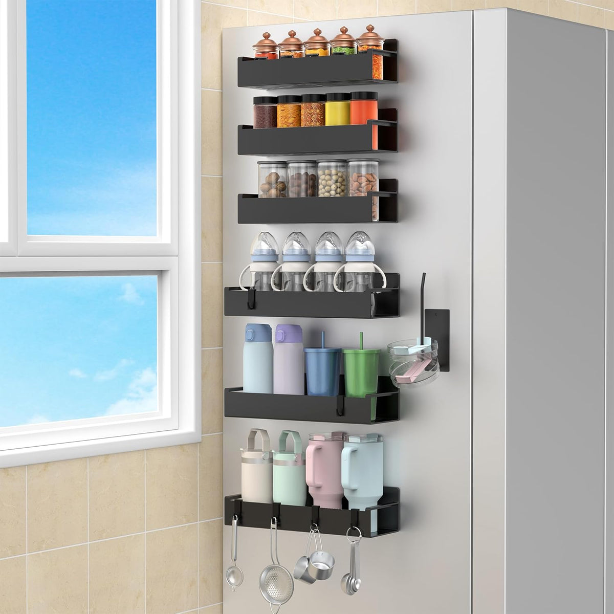 Magnetic Tumbler Organizer, Cup Holder for Fridge, Black | Quality Material, Ideal for Owala, Stanley, Yeti, HydroJug, Easy to Remove