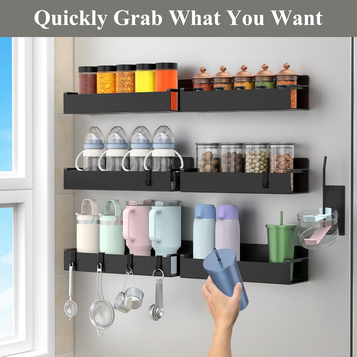 Magnetic Tumbler Organizer, Cup Holder for Fridge, Black | Quality Material, Ideal for Owala, Stanley, Yeti, HydroJug, Easy to Remove