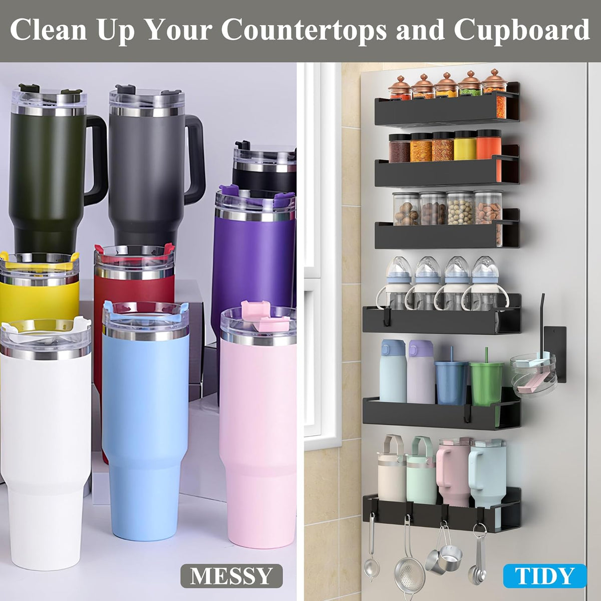 Magnetic Tumbler Organizer, Cup Holder for Fridge, Black | Quality Material, Ideal for Owala, Stanley, Yeti, HydroJug, Easy to Remove