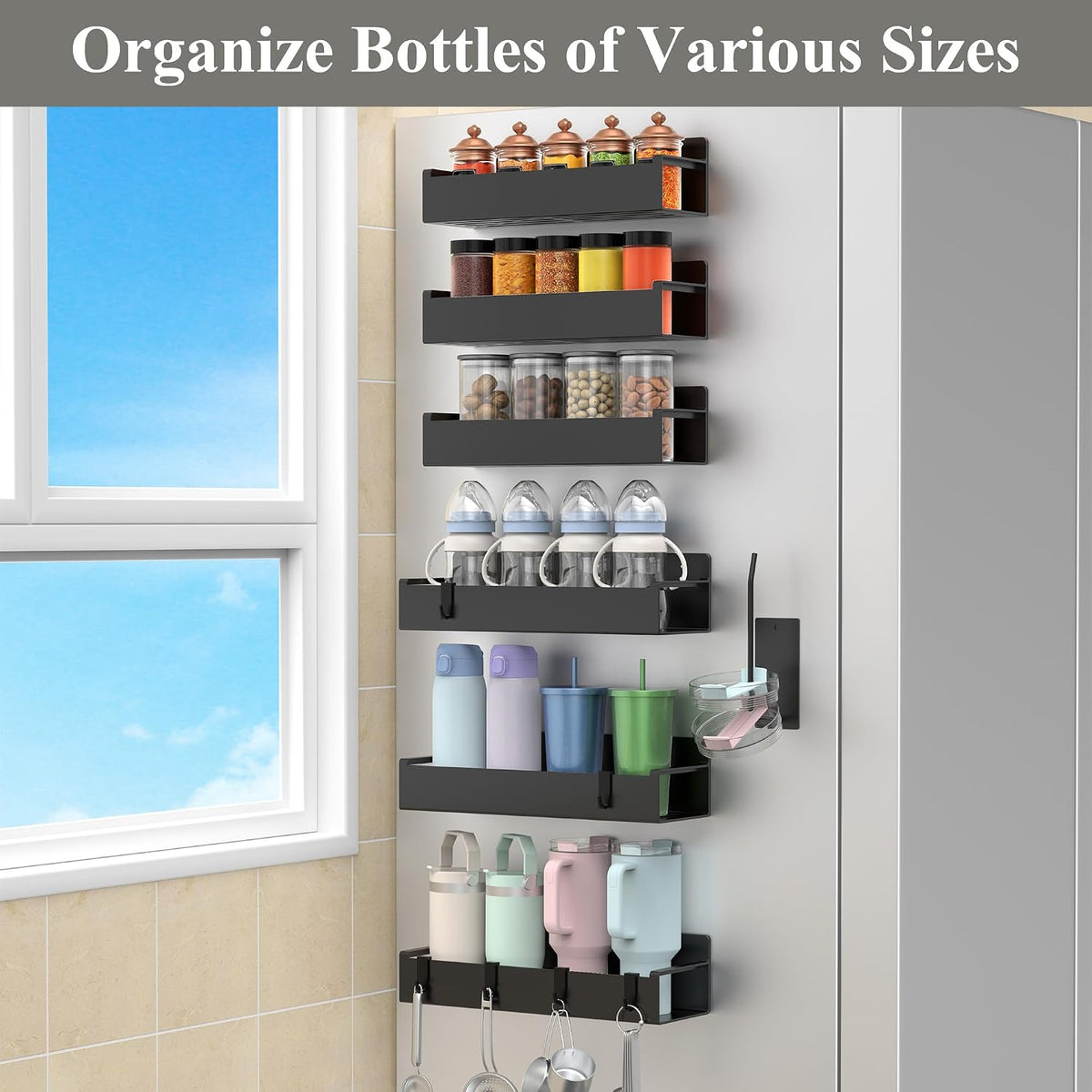 Magnetic Tumbler Organizer, Cup Holder for Fridge, Black | Quality Material, Ideal for Owala, Stanley, Yeti, HydroJug, Easy to Remove