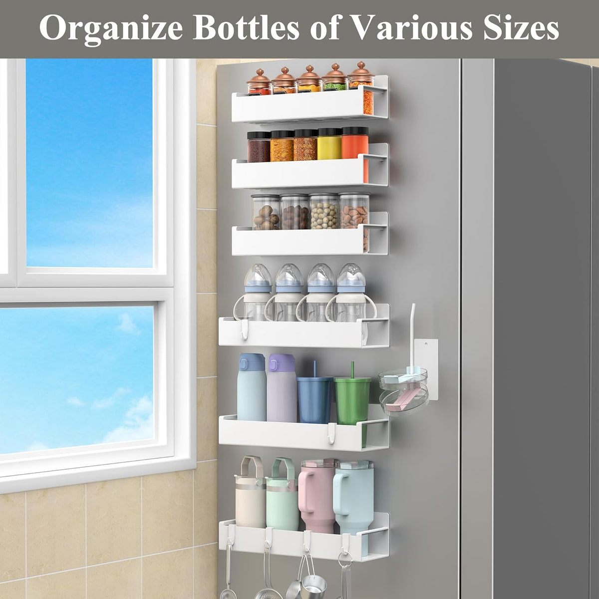 Magnetic Tumbler Organizer, Cup Holder for Fridge, Black | Quality Material, Ideal for Owala, Stanley, Yeti, HydroJug, Easy to Remove