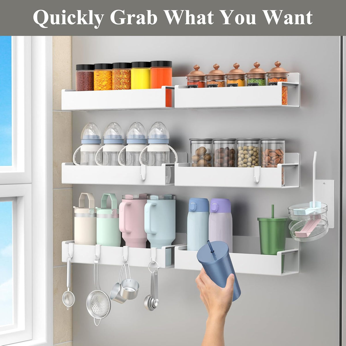 Magnetic Tumbler Organizer, Cup Holder for Fridge, Black | Quality Material, Ideal for Owala, Stanley, Yeti, HydroJug, Easy to Remove