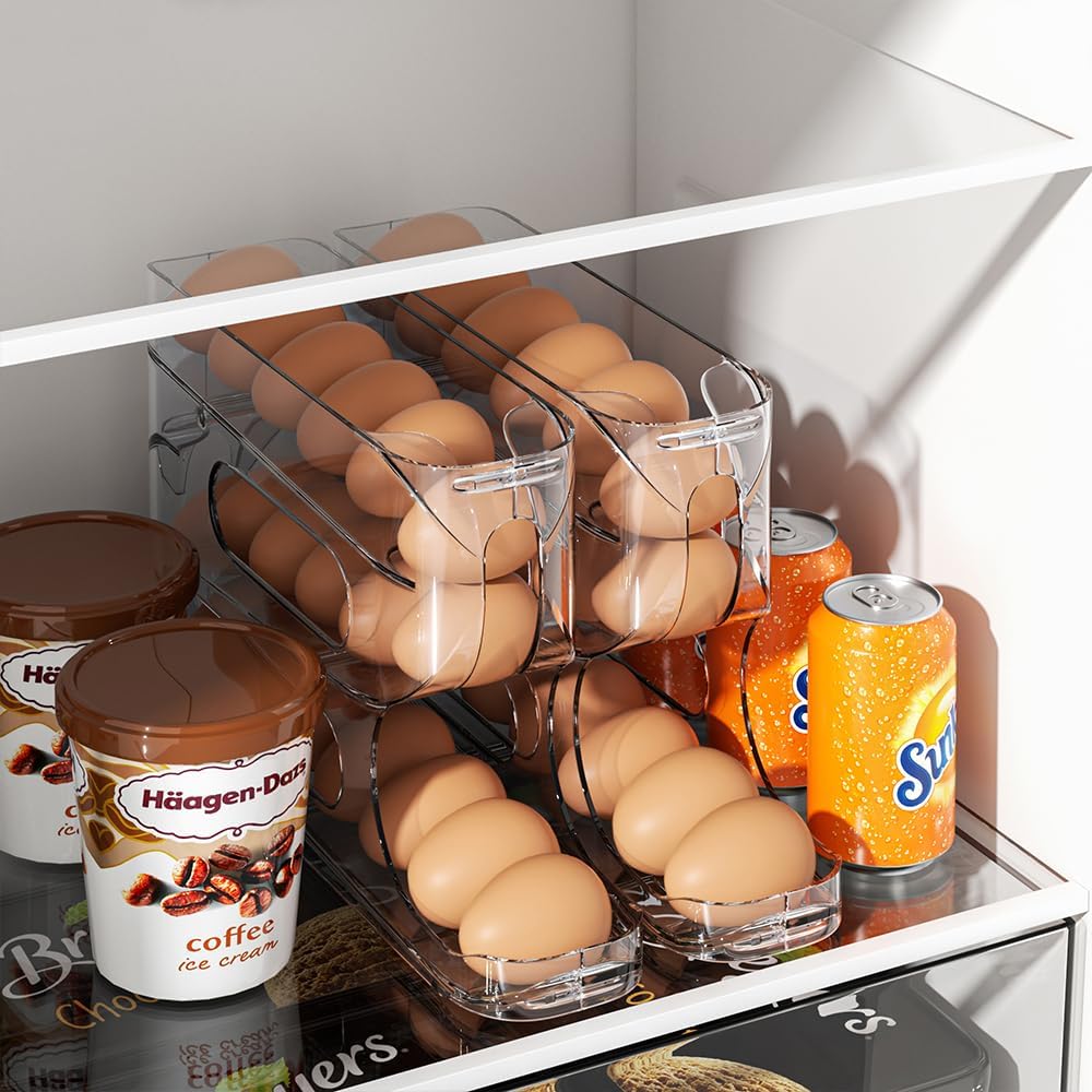 Clear FIFO Egg Holder for Fridge, Egg Dispenser for Eggs 18 Count | 1-Pack Automatic Rolling Egg Organizer for Refrigerator, Space-Saving Egg Roller/Container/Storage for Kitchen Countertop