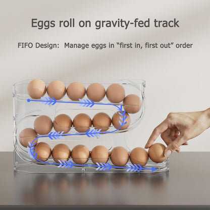 Clear FIFO Egg Holder for Fridge, Egg Dispenser for Eggs 18 Count | 1-Pack Automatic Rolling Egg Organizer for Refrigerator, Space-Saving Egg Roller/Container/Storage for Kitchen Countertop