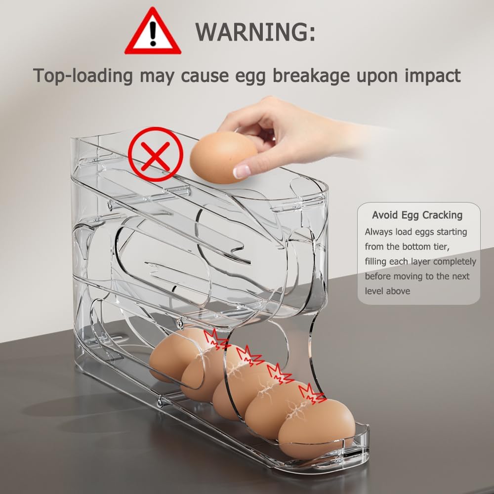 Clear FIFO Egg Holder for Fridge, Egg Dispenser for Eggs 18 Count | 1-Pack Automatic Rolling Egg Organizer for Refrigerator, Space-Saving Egg Roller/Container/Storage for Kitchen Countertop