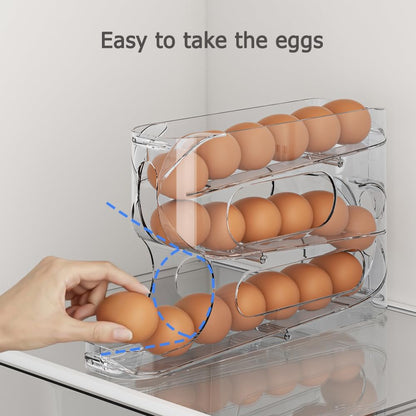 Clear FIFO Egg Holder for Fridge, Egg Dispenser for Eggs 18 Count | 1-Pack Automatic Rolling Egg Organizer for Refrigerator, Space-Saving Egg Roller/Container/Storage for Kitchen Countertop