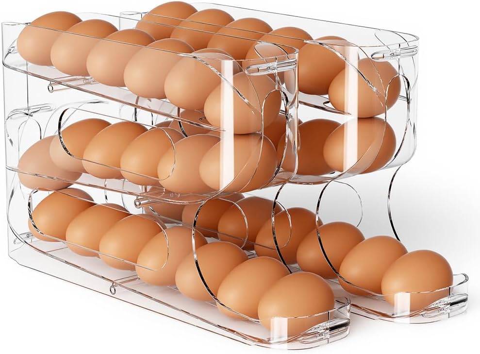 Clear FIFO Egg Holder for Fridge, Egg Dispenser for Eggs 18 Count | 1-Pack Automatic Rolling Egg Organizer for Refrigerator, Space-Saving Egg Roller/Container/Storage for Kitchen Countertop