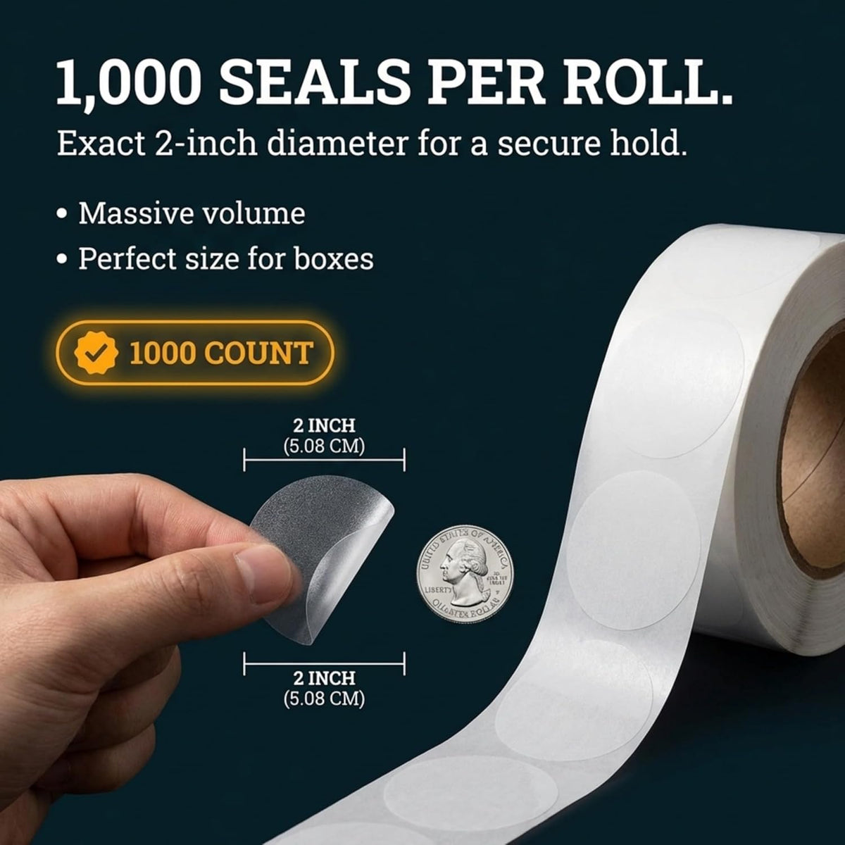 Performore Crystal Clear Transparent 2" Round Stickers, Envelope Tab Sealer and Retail Package Round Clear Seal Labels Self Adhesive, 1000 Stickers Per Roll
