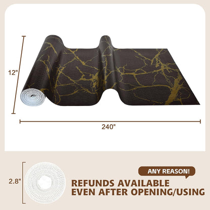 2-Layer Drawer and Shelf Liner for Kitchen Cabinet: 12 in X 20 Ft Non Slip Waterproof Shelf Paper Non Adhesive Refrigerator Liners White Marble Easy Liners for Bathroom with Knife Tape Measure