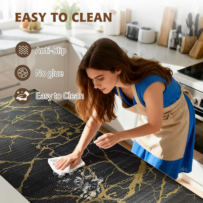 2-Layer Drawer and Shelf Liner for Kitchen Cabinet: 12 in X 20 Ft Non Slip Waterproof Shelf Paper Non Adhesive Refrigerator Liners White Marble Easy Liners for Bathroom with Knife Tape Measure