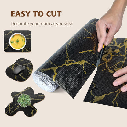 2-Layer Drawer and Shelf Liner for Kitchen Cabinet: 12 in X 20 Ft Non Slip Waterproof Shelf Paper Non Adhesive Refrigerator Liners White Marble Easy Liners for Bathroom with Knife Tape Measure