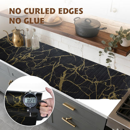 2-Layer Drawer and Shelf Liner for Kitchen Cabinet: 12 in X 20 Ft Non Slip Waterproof Shelf Paper Non Adhesive Refrigerator Liners White Marble Easy Liners for Bathroom with Knife Tape Measure