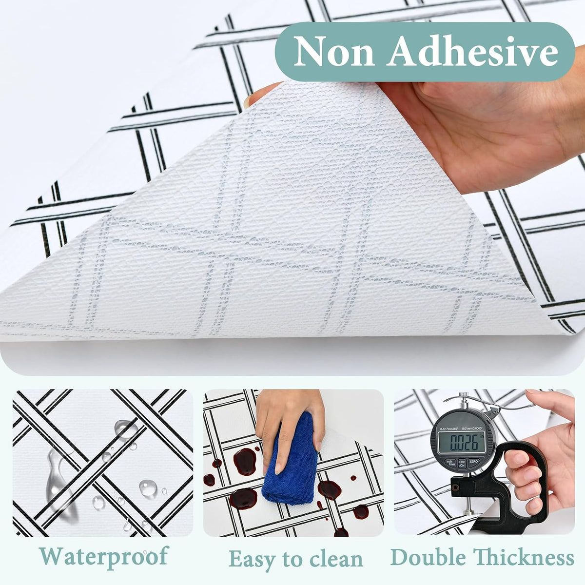 2-Layer Drawer and Shelf Liner for Kitchen Cabinet: 12 in X 20 Ft Non Slip Waterproof Shelf Paper Non Adhesive Refrigerator Liners White Marble Easy Liners for Bathroom with Knife Tape Measure