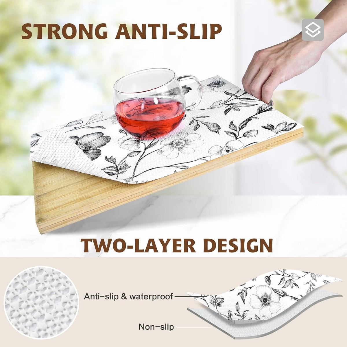2-Layer Drawer and Shelf Liner for Kitchen Cabinet: 12 in X 20 Ft Non Slip Waterproof Shelf Paper Non Adhesive Refrigerator Liners White Marble Easy Liners for Bathroom with Knife Tape Measure