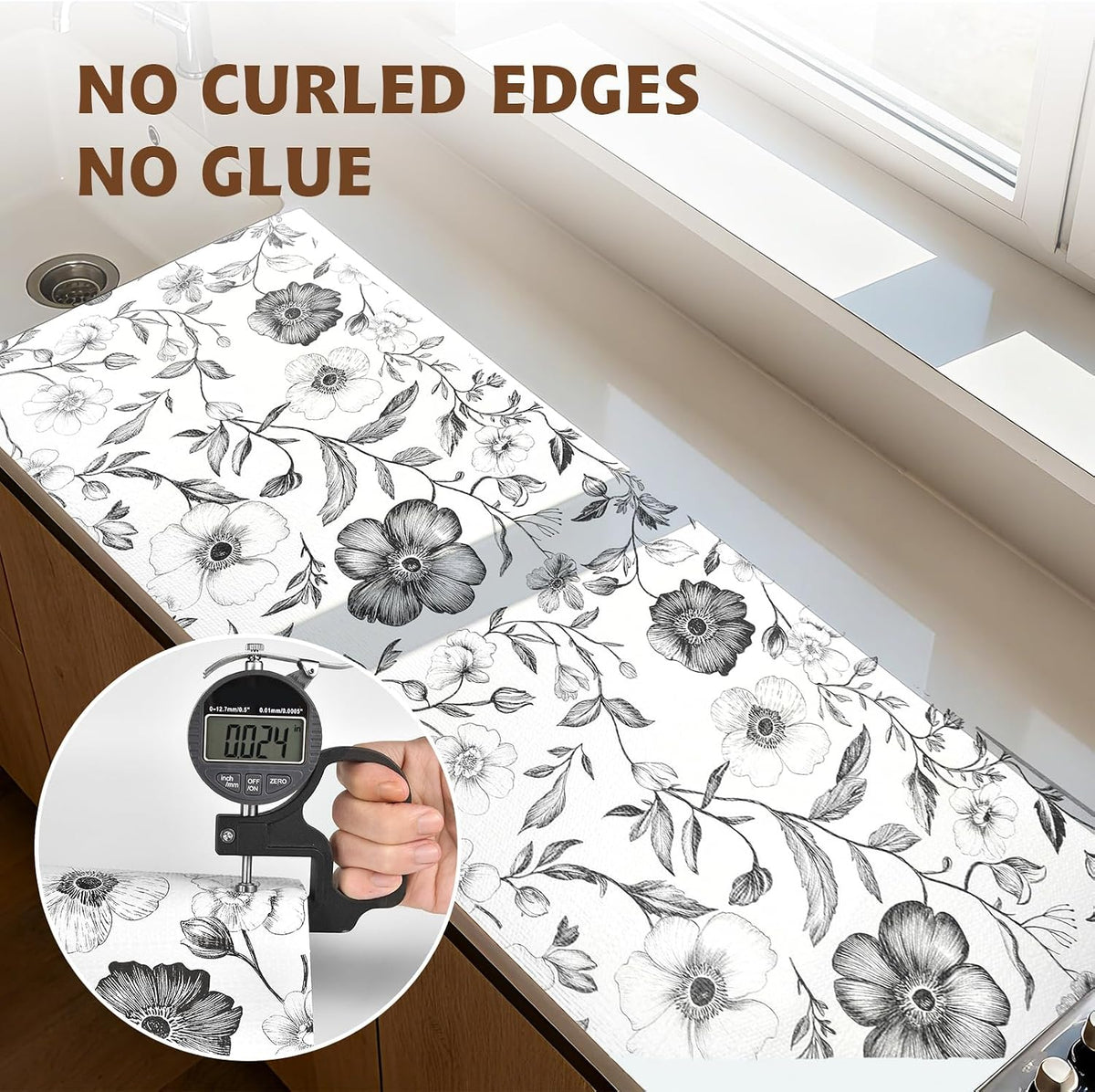 2-Layer Drawer and Shelf Liner for Kitchen Cabinet: 12 in X 20 Ft Non Slip Waterproof Shelf Paper Non Adhesive Refrigerator Liners White Marble Easy Liners for Bathroom with Knife Tape Measure