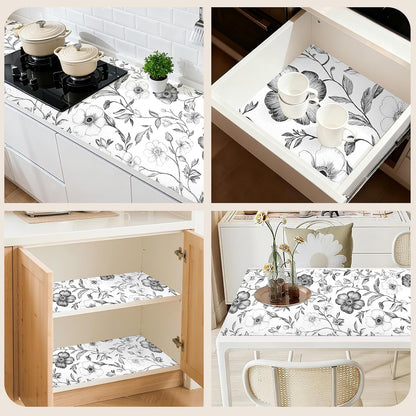 2-Layer Drawer and Shelf Liner for Kitchen Cabinet: 12 in X 20 Ft Non Slip Waterproof Shelf Paper Non Adhesive Refrigerator Liners White Marble Easy Liners for Bathroom with Knife Tape Measure