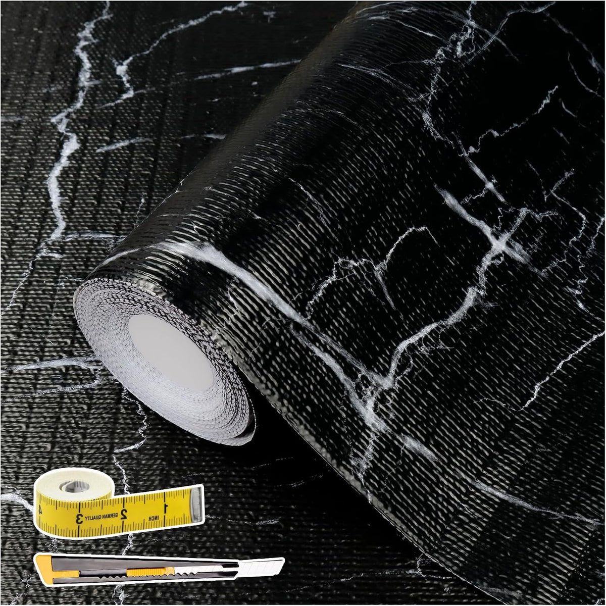 2-Layer Drawer and Shelf Liner for Kitchen Cabinet: 12 in X 20 Ft Non Slip Waterproof Shelf Paper Non Adhesive Refrigerator Liners White Marble Easy Liners for Bathroom with Knife Tape Measure