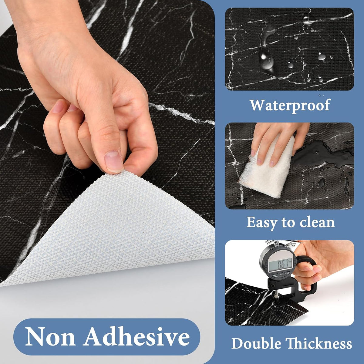 2-Layer Drawer and Shelf Liner for Kitchen Cabinet: 12 in X 20 Ft Non Slip Waterproof Shelf Paper Non Adhesive Refrigerator Liners White Marble Easy Liners for Bathroom with Knife Tape Measure