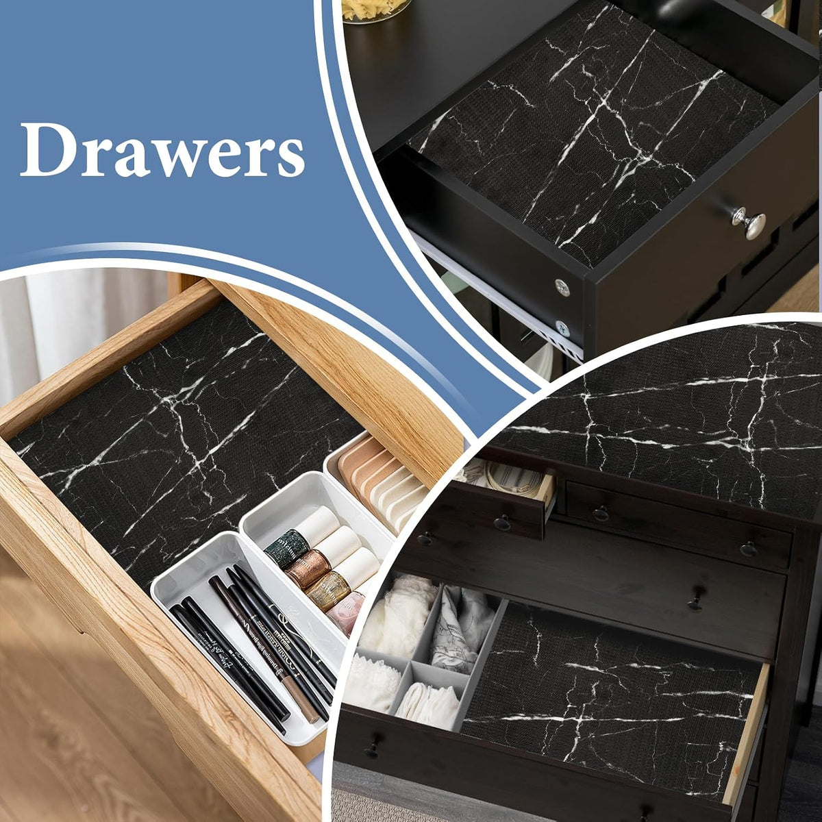 2-Layer Drawer and Shelf Liner for Kitchen Cabinet: 12 in X 20 Ft Non Slip Waterproof Shelf Paper Non Adhesive Refrigerator Liners White Marble Easy Liners for Bathroom with Knife Tape Measure