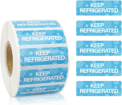 1000pcs Keep Refrigerated Stickers Rectangle Waterproof 0.5"x1.5" | Refrigerated Label Food Packaging Warning Adhesive Sticker Pharmacy Drugstores Warning Labels for Cold Food Shipping Packing