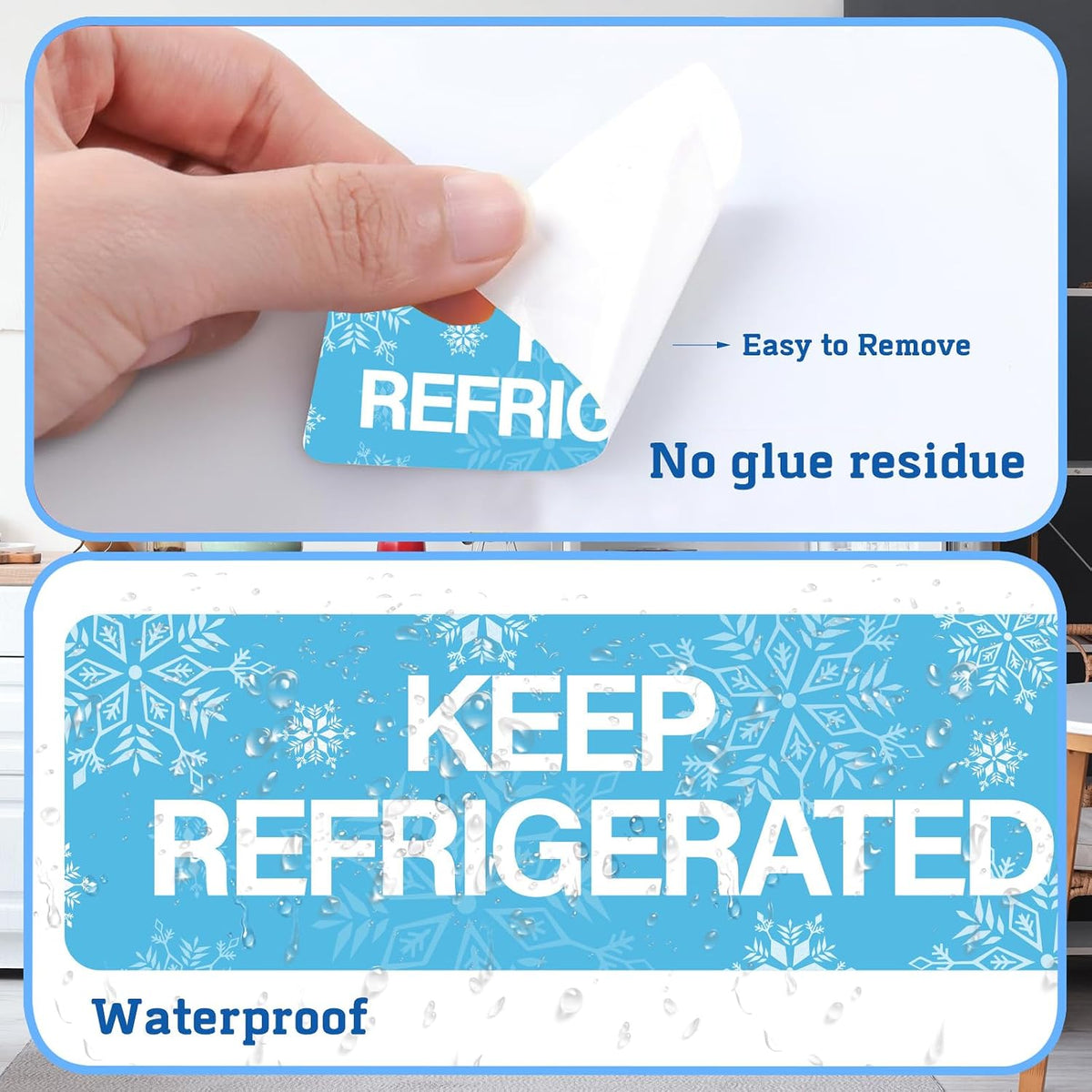 1000pcs Keep Refrigerated Stickers Rectangle Waterproof 0.5"x1.5" | Refrigerated Label Food Packaging Warning Adhesive Sticker Pharmacy Drugstores Warning Labels for Cold Food Shipping Packing