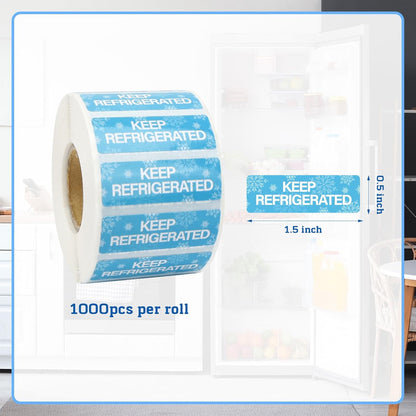 1000pcs Keep Refrigerated Stickers Rectangle Waterproof 0.5"x1.5" | Refrigerated Label Food Packaging Warning Adhesive Sticker Pharmacy Drugstores Warning Labels for Cold Food Shipping Packing