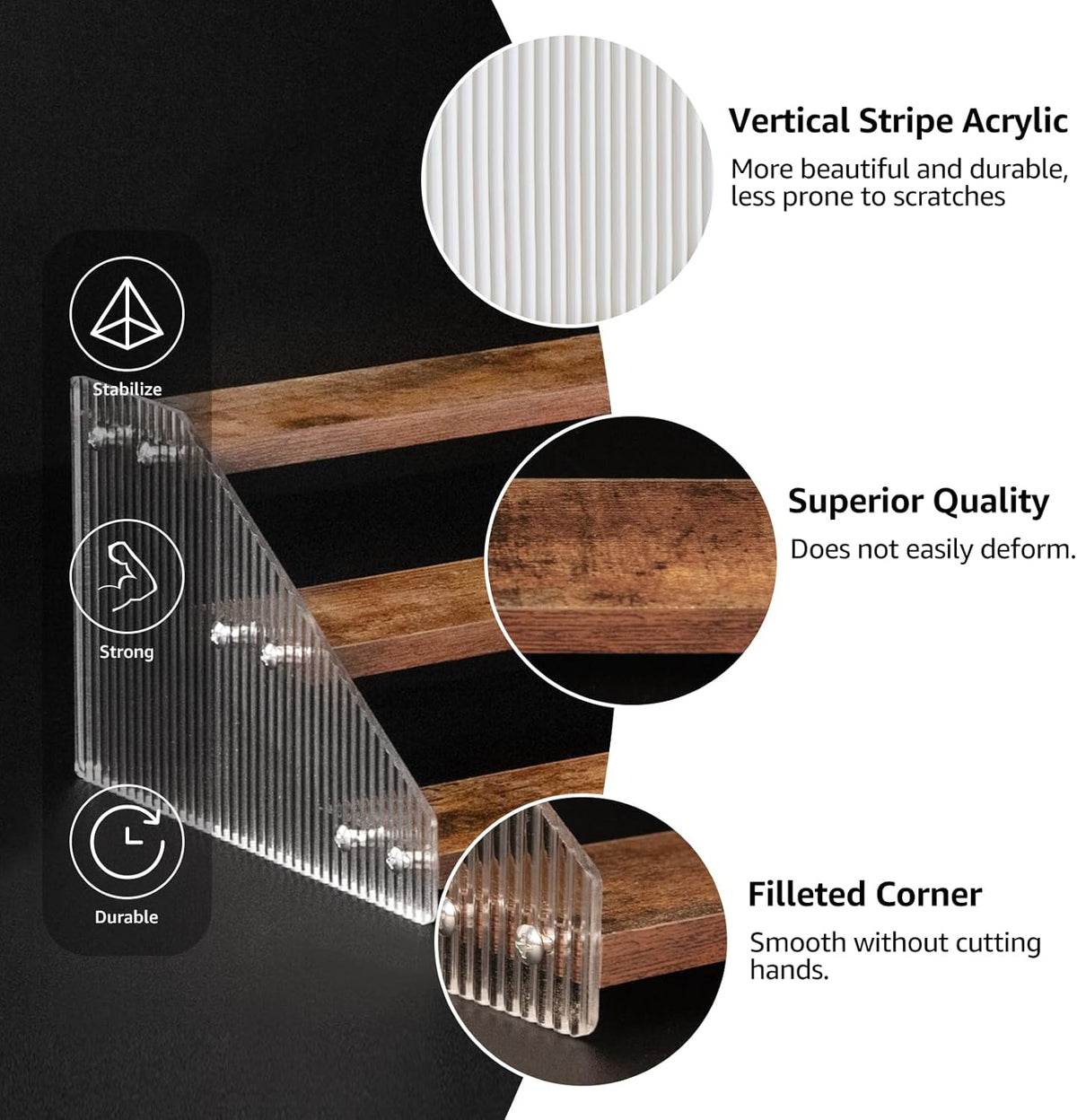 Tiered Spice Rack, 3-Tier Spice Pantry Kitchen Cabinet Organizer, 12-Inch, Natural Wood Acrylic Stair Riser Stand, Countertop Seasoning Shelf (Black)
