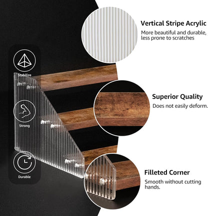 Tiered Spice Rack, 3-Tier Spice Pantry Kitchen Cabinet Organizer, 12-Inch, Natural Wood Acrylic Stair Riser Stand, Countertop Seasoning Shelf (Black)