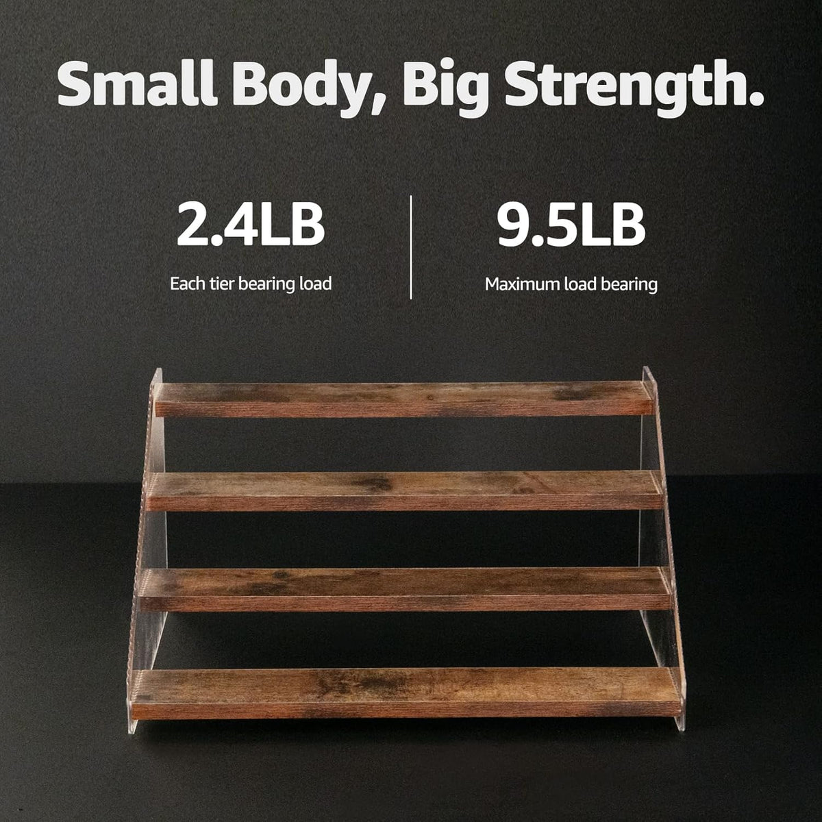 Tiered Spice Rack, 3-Tier Spice Pantry Kitchen Cabinet Organizer, 12-Inch, Natural Wood Acrylic Stair Riser Stand, Countertop Seasoning Shelf (Black)
