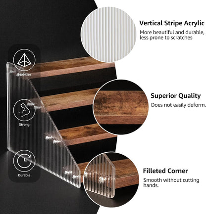 Tiered Spice Rack, 3-Tier Spice Pantry Kitchen Cabinet Organizer, 12-Inch, Natural Wood Acrylic Stair Riser Stand, Countertop Seasoning Shelf (Black)