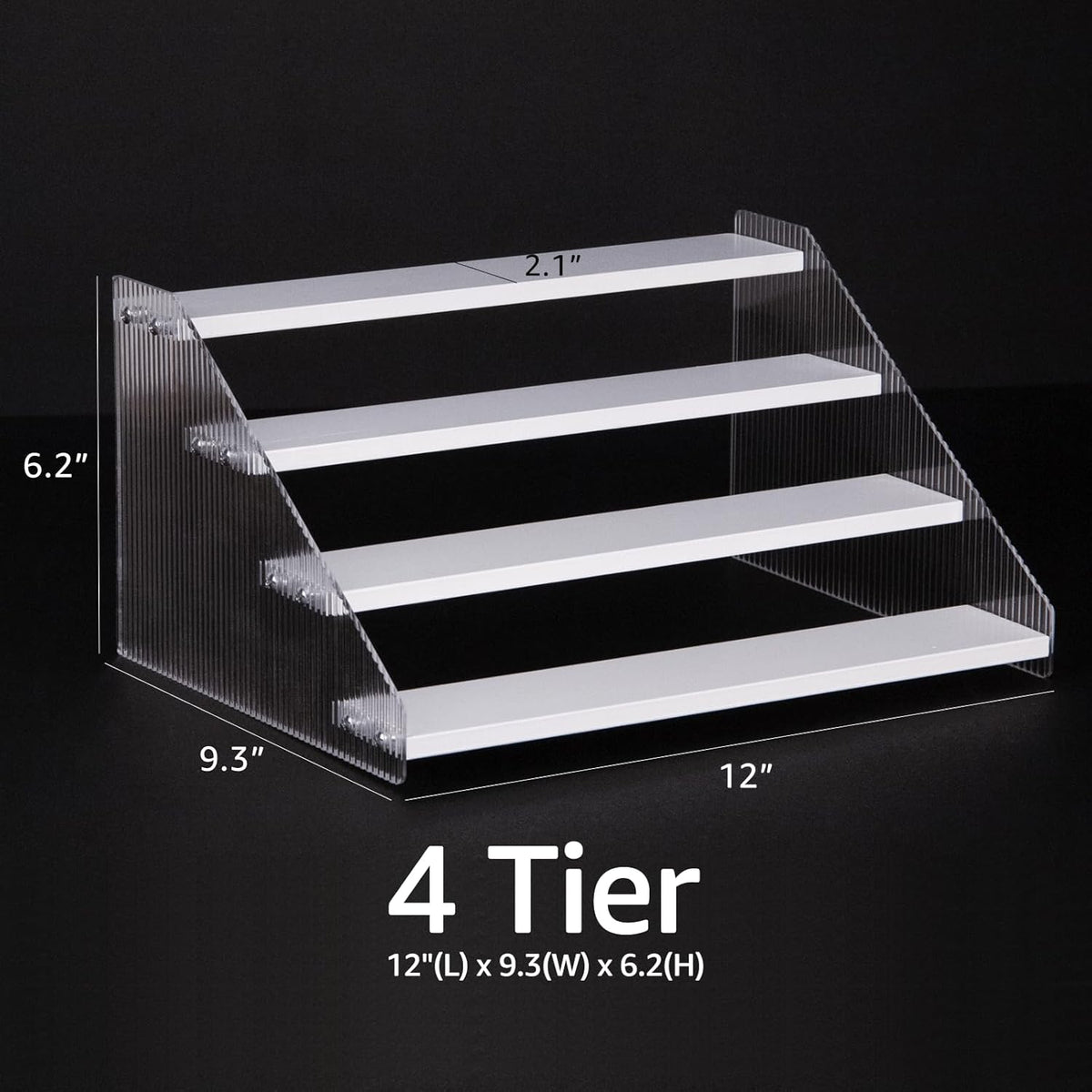 Tiered Spice Rack, 3-Tier Spice Pantry Kitchen Cabinet Organizer, 12-Inch, Natural Wood Acrylic Stair Riser Stand, Countertop Seasoning Shelf (Black)