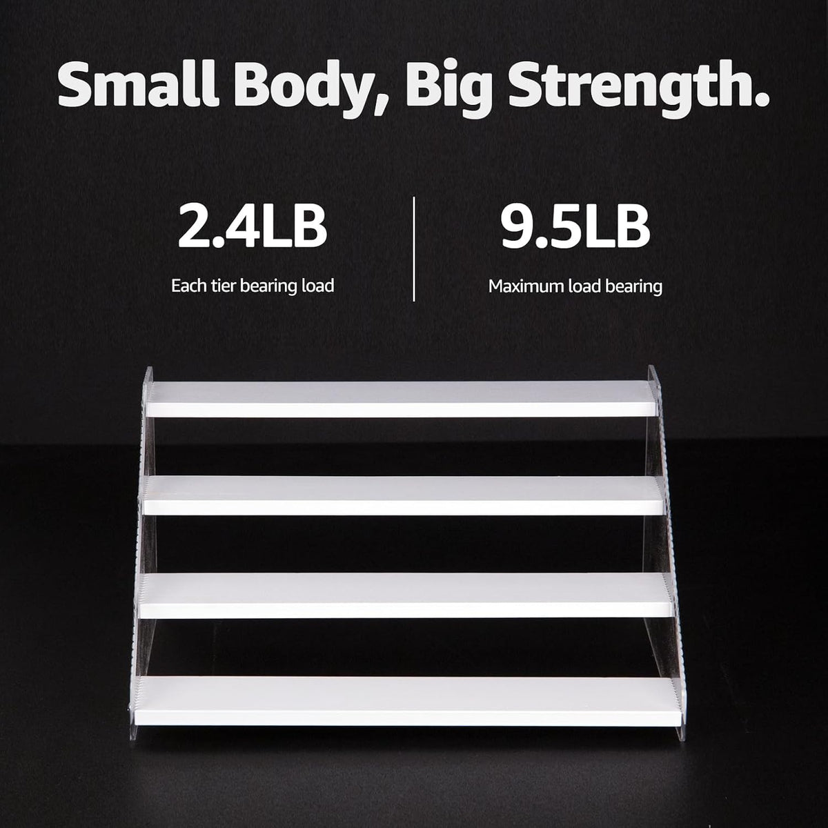 Tiered Spice Rack, 3-Tier Spice Pantry Kitchen Cabinet Organizer, 12-Inch, Natural Wood Acrylic Stair Riser Stand, Countertop Seasoning Shelf (Black)