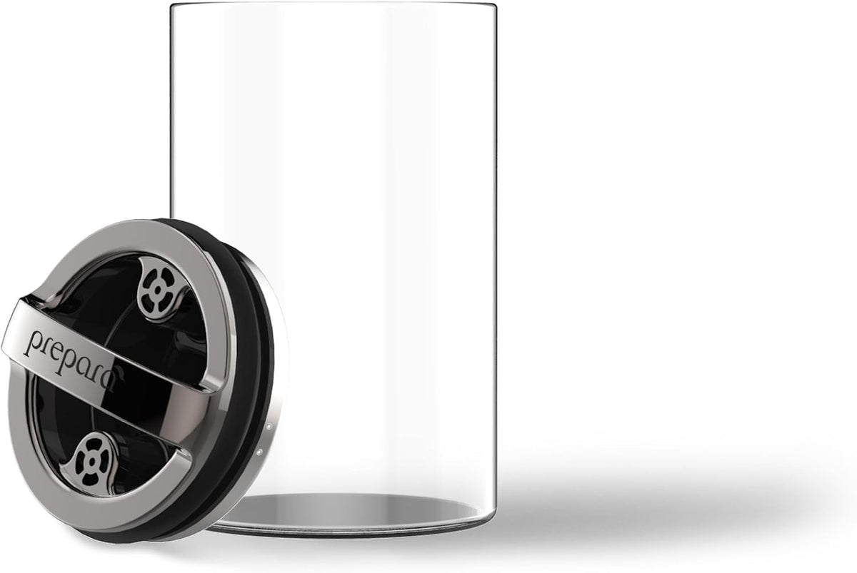 Evak Fresh Saver Airless Canister, Glass & Stainless, Medium, Soft Touch Black Handle