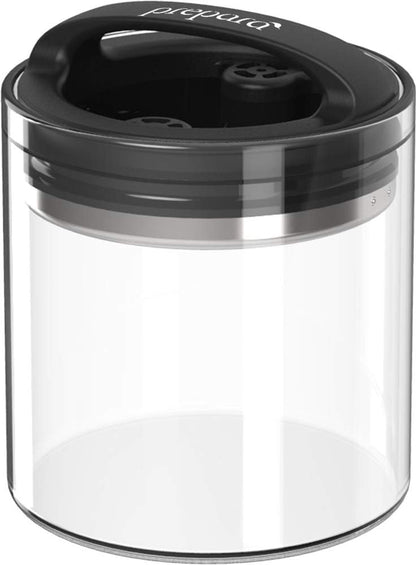 Evak Fresh Saver Airless Canister, Glass & Stainless, Medium, Soft Touch Black Handle