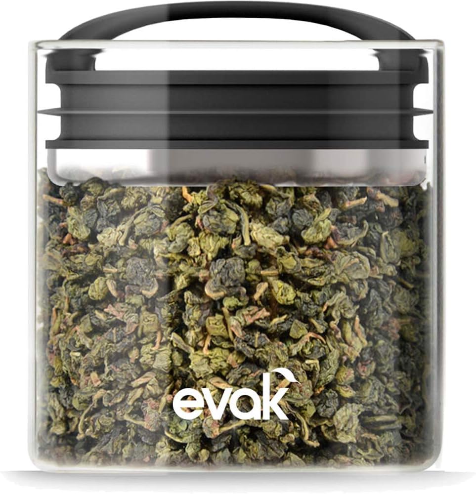 Evak Fresh Saver Airless Canister, Glass & Stainless, Medium, Soft Touch Black Handle