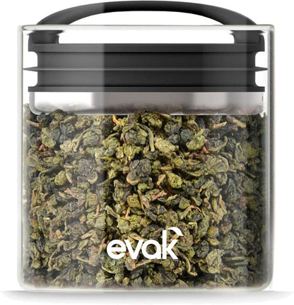 Evak Fresh Saver Airless Canister, Glass & Stainless, Medium, Soft Touch Black Handle